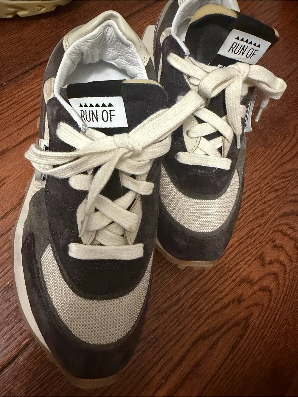 Mesh & Suede womens Sneakers in Cream and Black